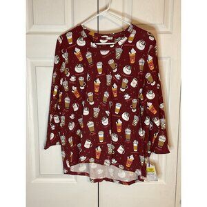 Sleep Sense Maroon‎ Fall Frappe Coffee Cappuccino Lounge Pajama Top Large New